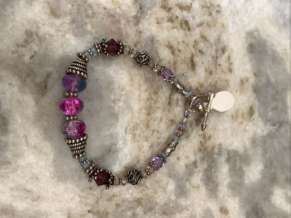 Pink Crystal and Bali Sterling Silver Bracelet #handmade